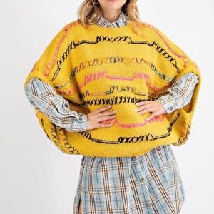 easel los angeles yellow short sleeve knit sweater